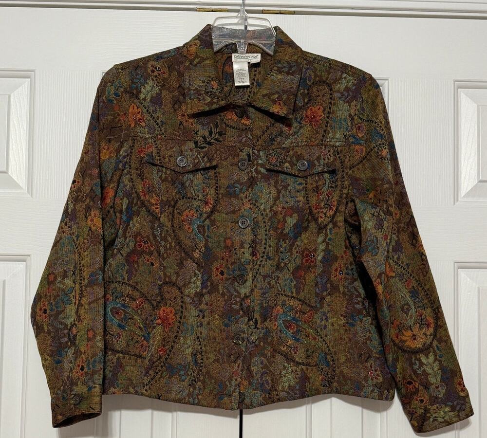 Vintage Y2K Coldwater Creek Tapestry Long Sleeve Jacket, Size PL